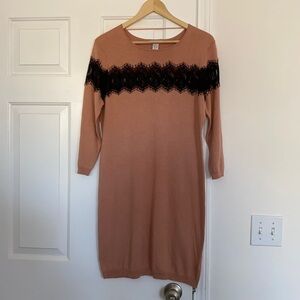 Bar III sweater and lace dress.